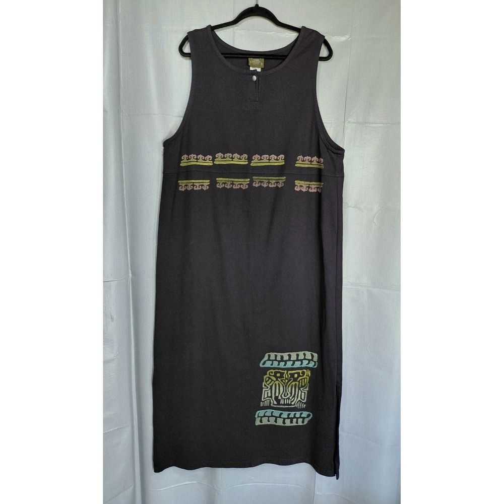 Blue Cactus Shift Dress Women's 1X Sleeveless Painted‎ Long Side Slits